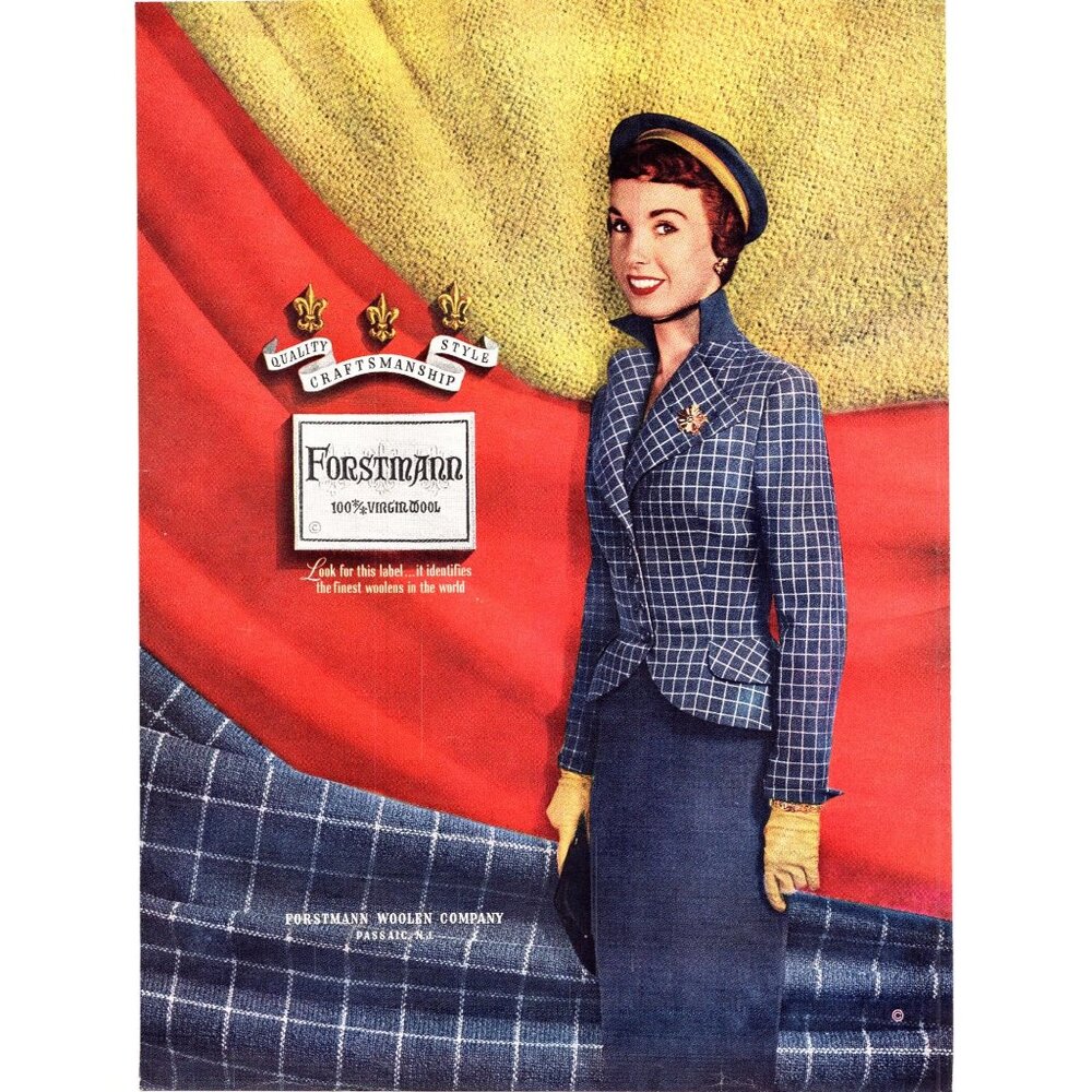 1951 Forstmann Woolen Company Wool Vintage Print Ad 50s Women's Suit Fashion Art